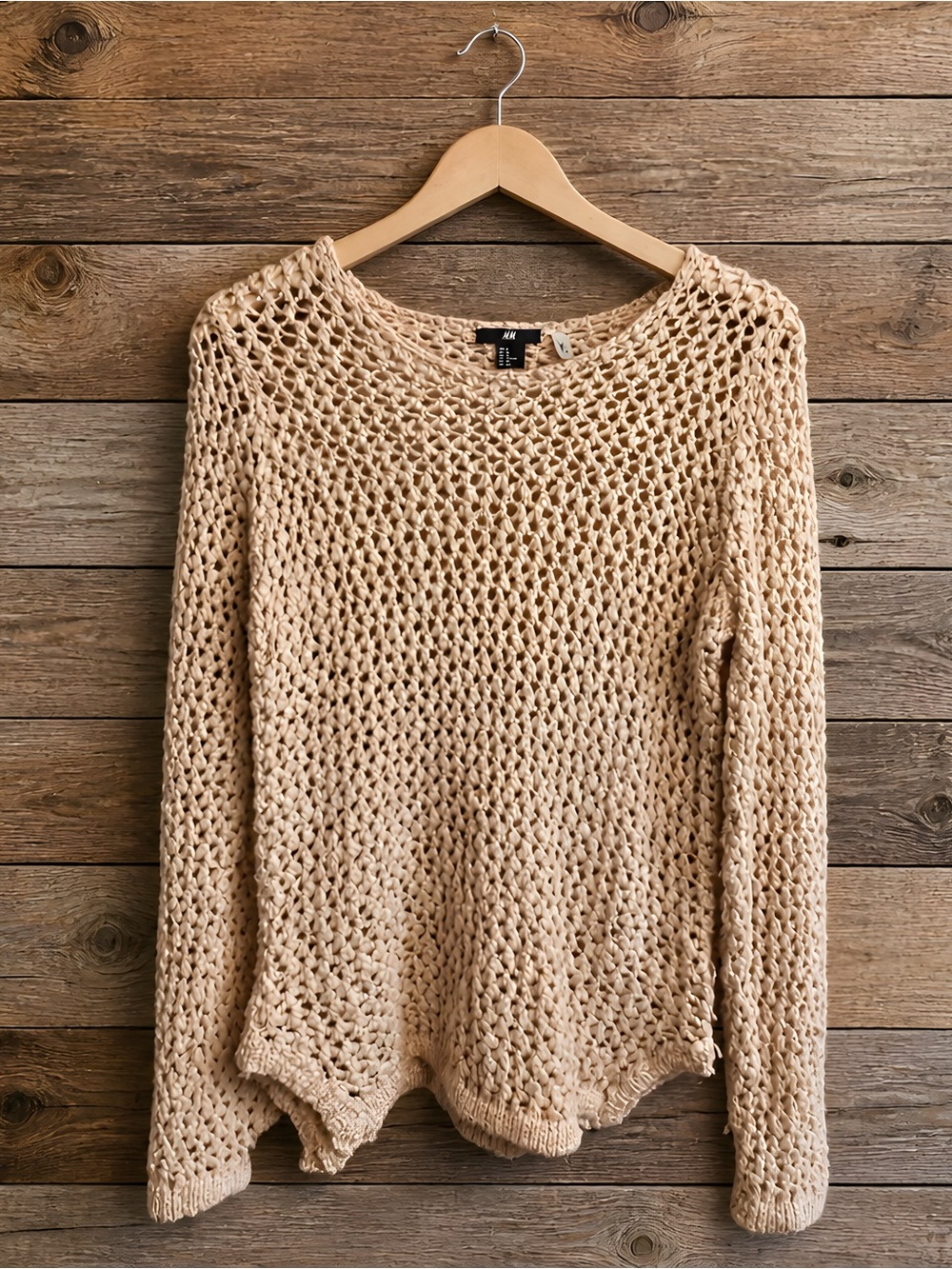 H&M Open-Weave Scoop Neck Sweater in Beige